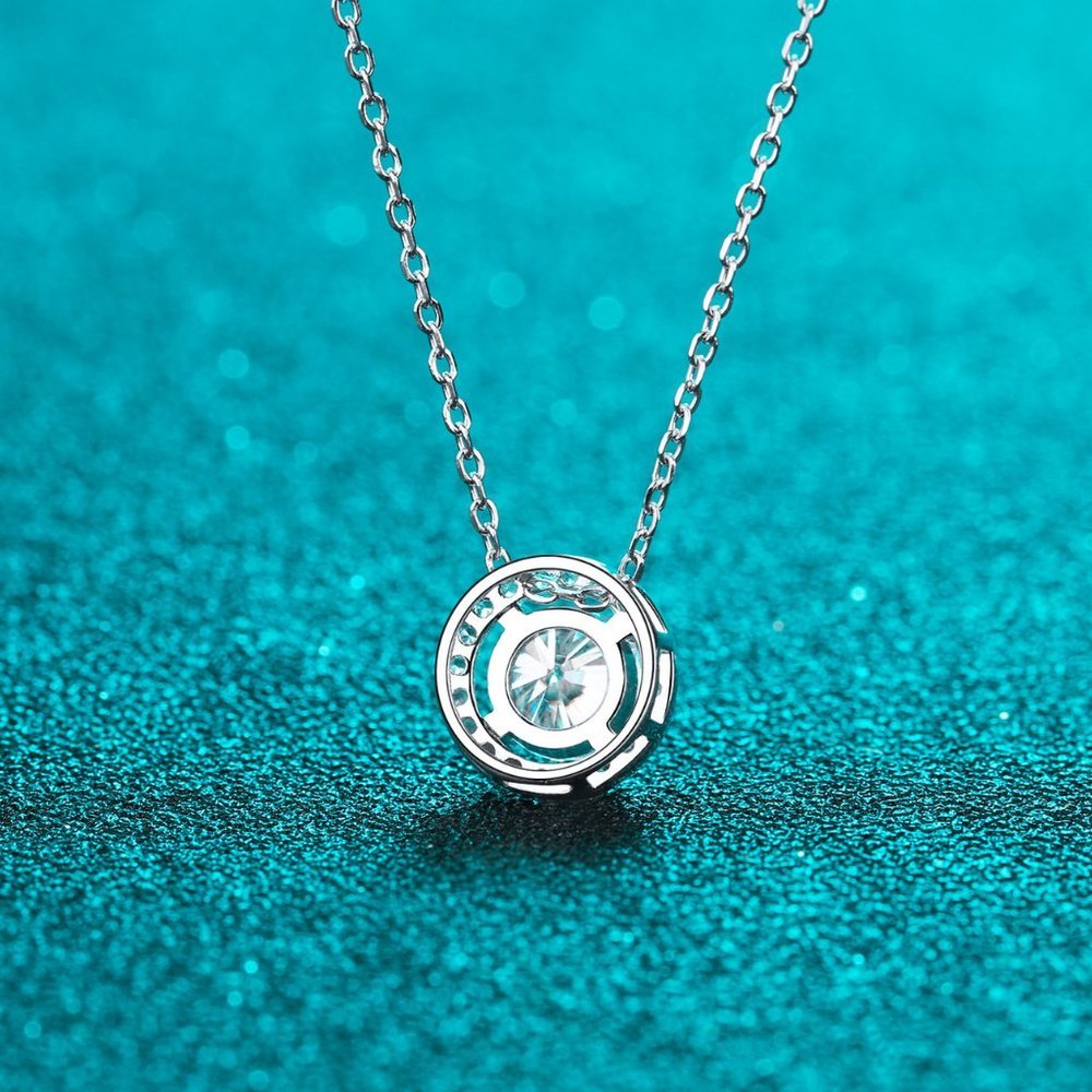 Certified 2ct. t.w. Diamond Moissanite Round Halo Necklace NEW - Picture 3 of 6